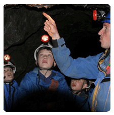 Children exploring a mine