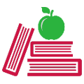 Illustration of an apple sitting on a pile of books