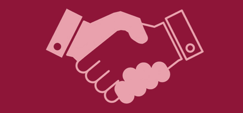 Illustration of a handshake on a purple background