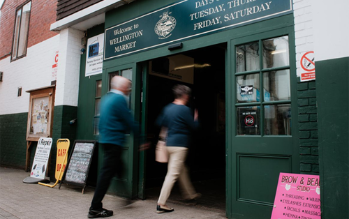 A picture of the outside entrance to Wellington Market.