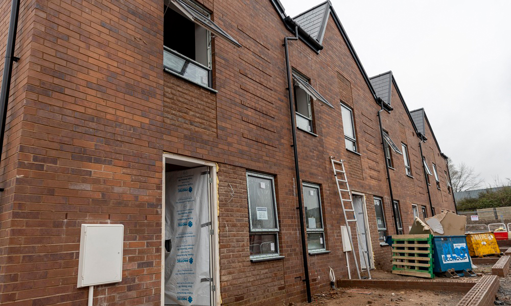 A picture of the building works to low rise apartments at Denmark House in Telford.