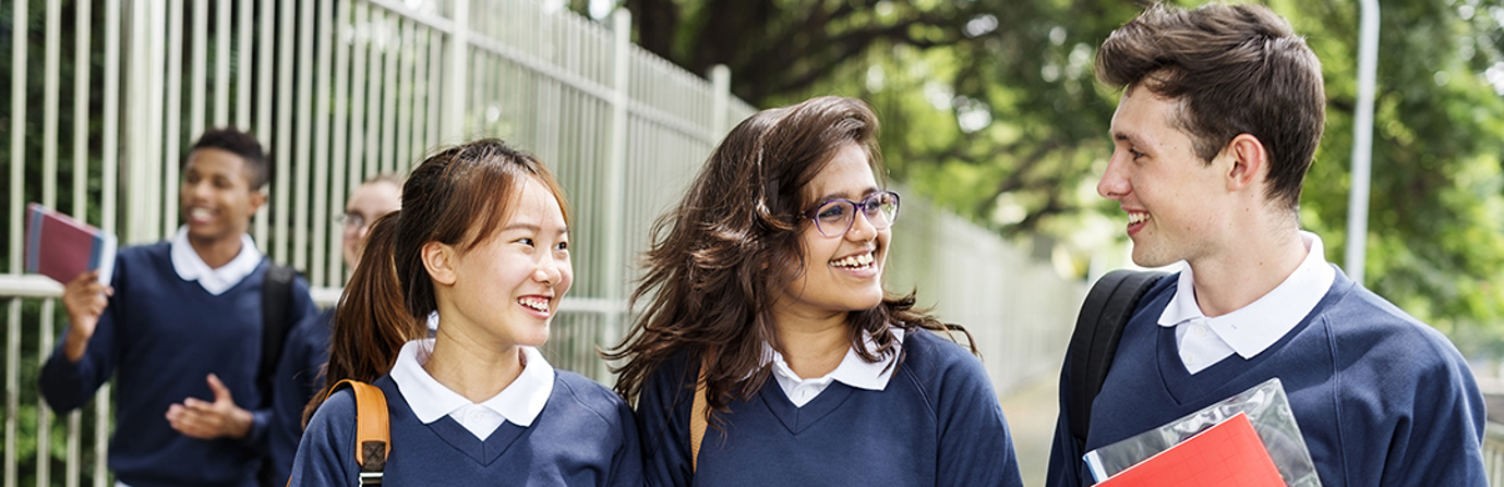 A photograph showing school children on their way to school