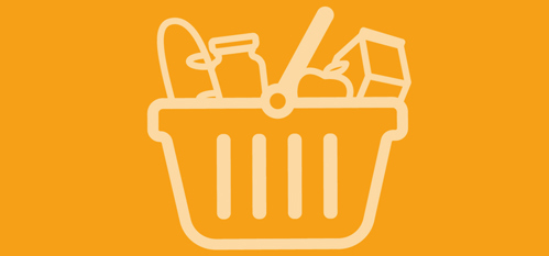 Illustration of a shopping basket full of food on an orange background
