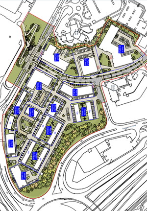 An illustration displaying the housing development plots for Station Quarter in Telford.