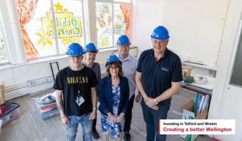 Wellington Orbit volunteers Danny Collier and Beth Lewis, Councillor Angela McClements, Chairman of Wellington Orbit, John McGregor, and PaveAways Director Steve Owen, pictured on the upper floor at Wellington Orbit.