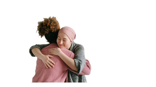 Two people hug and share an embrace