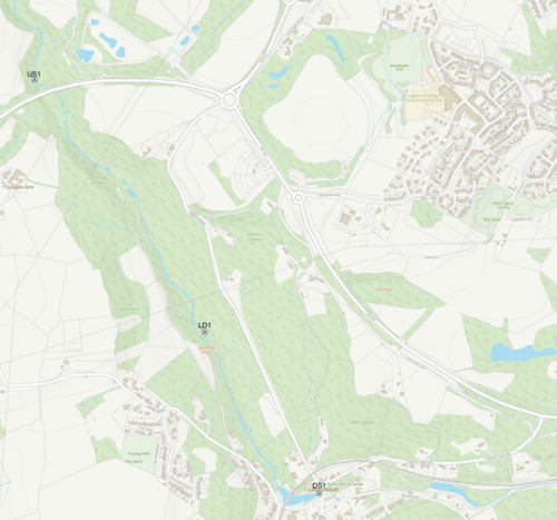 A map displaying the testing locations at Stoney Hill Landfill site.