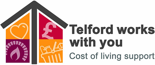 A picture of the Cost of Living logo with the words "Telford works with you, cost of living support".