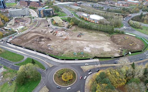 An aerial picture of Telford Town Centre.