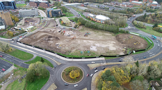 An aerial shot of Telford Town Centre.