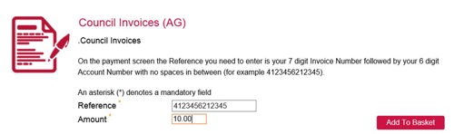 A screenshot showing an example of how to complete the required fields to pay an invoice on our eStore payment system
