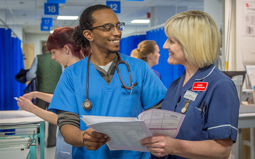 A photo of medical professionals looking at a patients chart