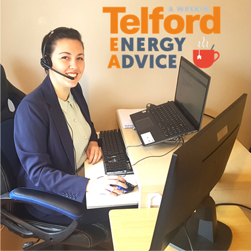 Telford and Wrekin Energy Advice - A image of a lady sat at a computer.