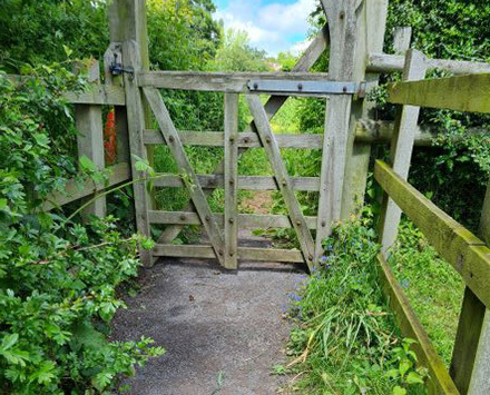 A photo of a gate on a path
