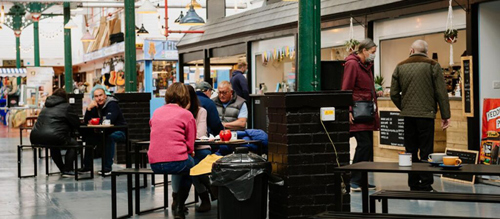 A picture of the food court at Wellington Market