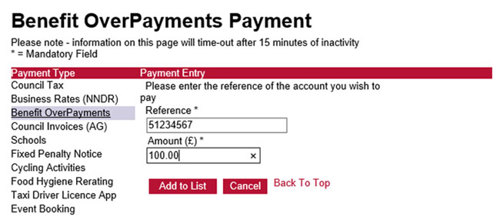 overpayments illustration screen