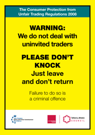 An unwanted traders poster asking them not to knock the door