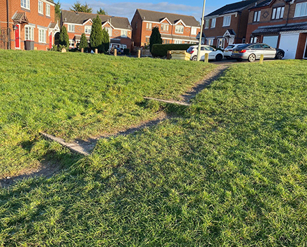 A photo showing the overgrown pathway prior to works
