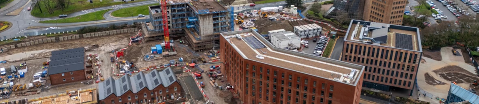 An aerial view of the construction works at Station Quarter in Telford.