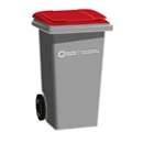 Grey bin with red lid