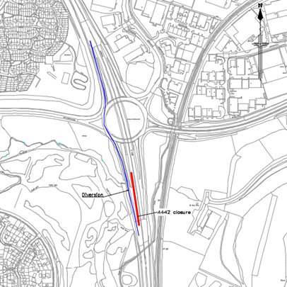 Image of A442 lane 1 adjacent to randlay interchange resurfacing drainage repairs and kerb replacements