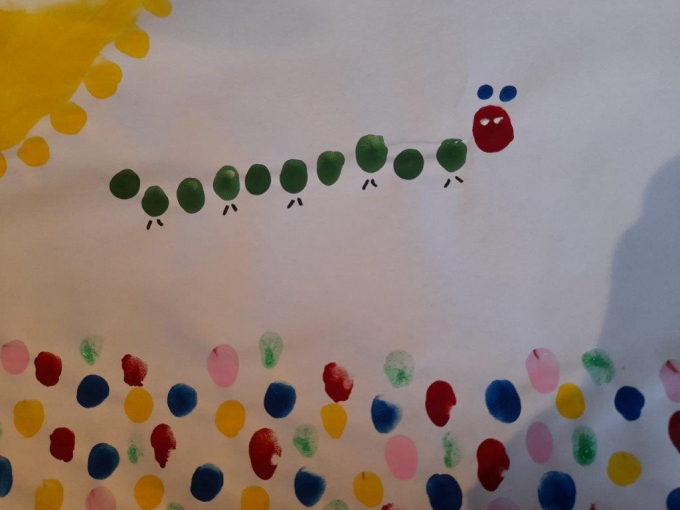 The Very Hungry Caterpillar - finger painting by a Year 1 pupil